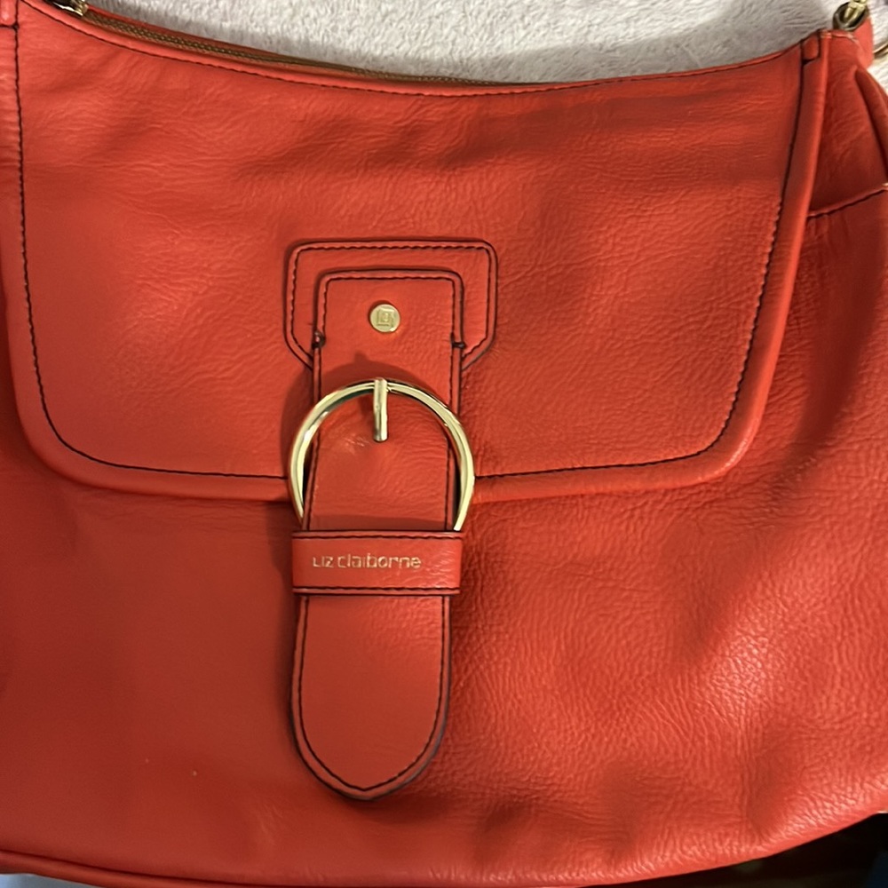 Liz Claiborne Orange Shoulder Bag Zipper Top Closure - Picture 5 of 16